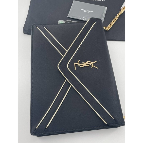 NEW! Saint Laurent YSL Black Chain Envelope Shoulder Bag Purse Authentic - Picture 8 of 15